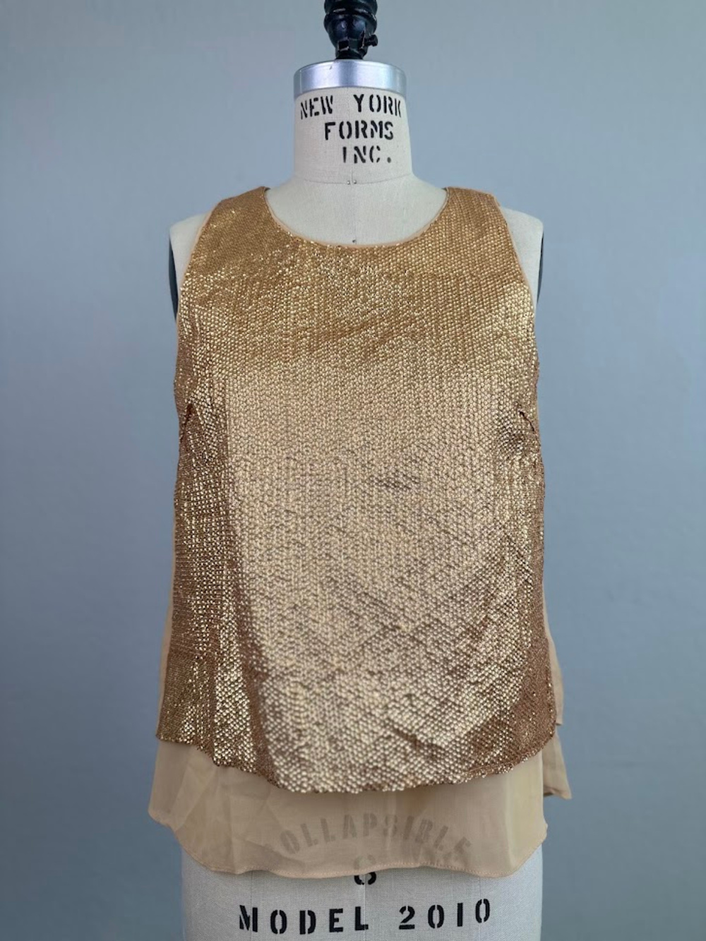 Esley Gold Sequin Sleeveless Top Sheer Chiffon Back Layered Tank